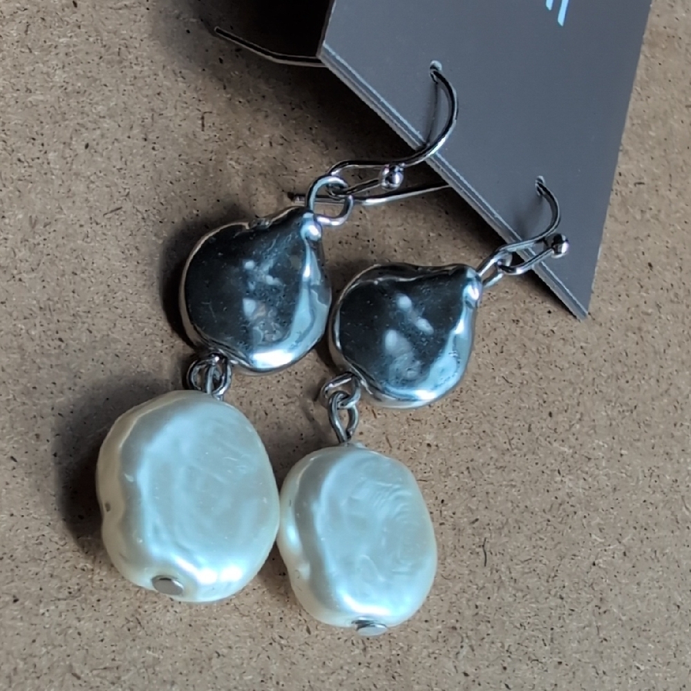 J. Jill Silver-Tone Earrings with White Shell Drops - Picture 4 of 6